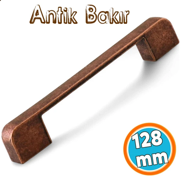Metal Kulp 128 mm -12.8 cm Mobilya Çekmece Mutfak Dolabı Dolap Kulpları Kulbu Kulpu Antik Bakır - 1