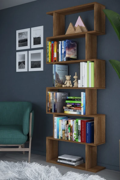 6 Raflı Tek Modül Zigzag Kitaplık Çalışma Odası Ofis Kitaplık - 5