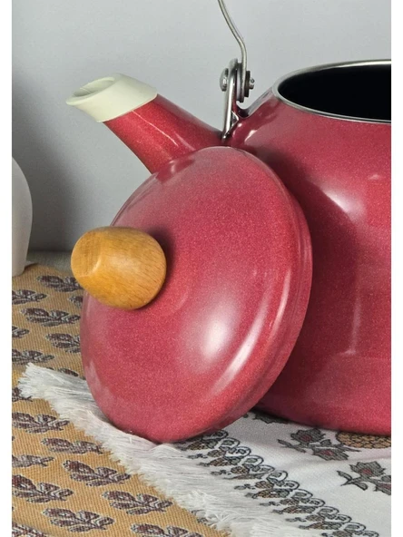 Alev Vintage Demlik Ahşap Saplı Emaye Kettle 2,5Lt Kırmızı - 4
