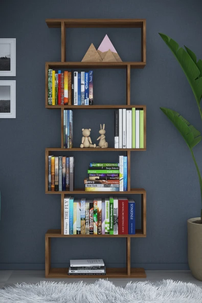 6 Raflı Tek Modül Zigzag Kitaplık Çalışma Odası Ofis Kitaplık - 4