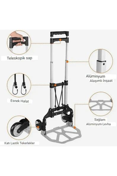 Kılıçaslan Camp Katlanır Portatif Taşıma Aracı Koli  Paket El Arabası80 Kg Kapasiteli Askı Aparatl ürün görseli