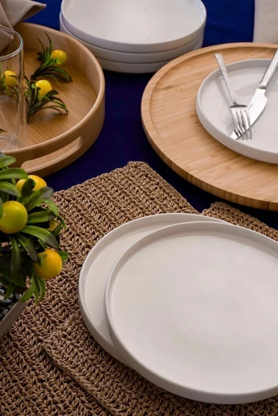 Farika Porselen 6'lı Venüs 20 cm Porselen Pasta ve Tatlı Tabağı Seti - Zarif ve Modern Tasarım - 2