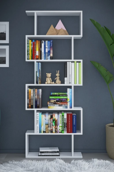 6 Raflı Tek Modül Zigzag Kitaplık Çalışma Odası Ofis Kitaplık - 7