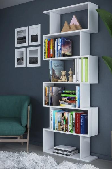 6 Raflı Tek Modül Zigzag Kitaplık Çalışma Odası Ofis Kitaplık - 8