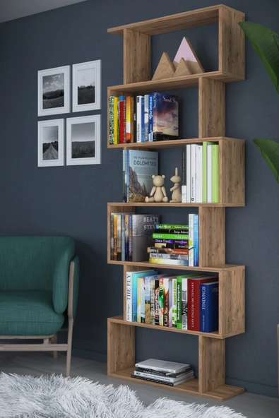 6 Raflı Tek Modül Zigzag Kitaplık Çalışma Odası Ofis Kitaplık - 2