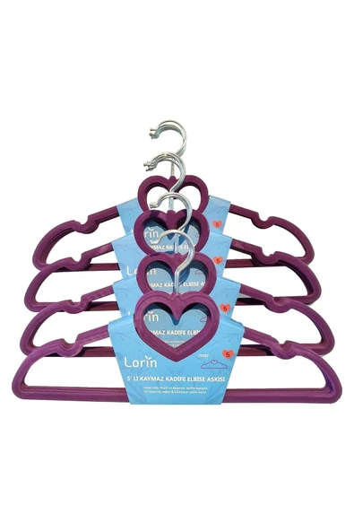 Lorin 20'li Kadife Kaydırmaz Elbise Askısı Mor - Resim 4