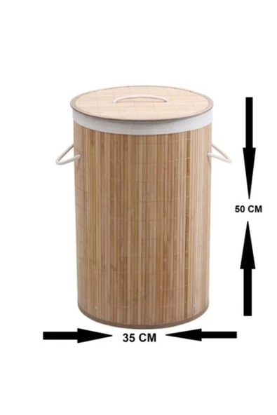 TTT DecoHandy Yuvarlak Bambu Kirli Sepeti - MDN2040-1895 - Resim 3