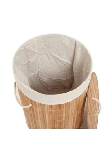 Lorin Katlanır Banyo Bambu Çamaşır Kirli Sepeti Yuvarlak Oval Naturel - 5