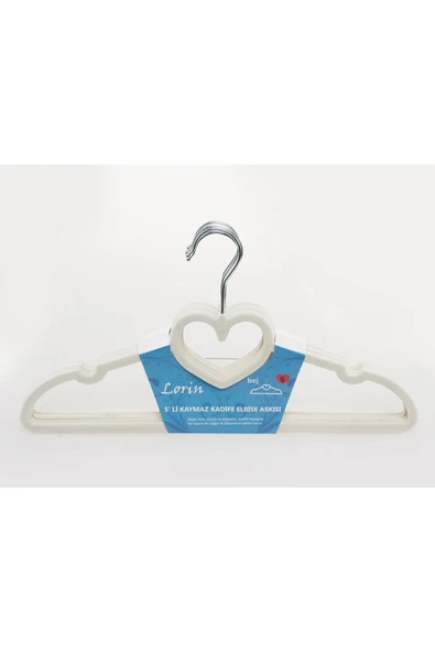 Lorin 15'li Kadife Kaydırmaz Elbise Askısı Krem - Resim 4