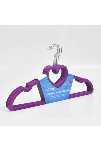Lorin 20'li Kadife Kaydırmaz Elbise Askısı Mor - Resim 7