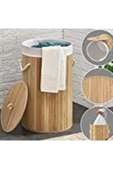 Naturalove Katlanır Bambu Yuvarlak Çamaşır Sepeti - 2