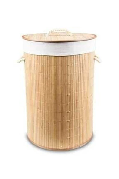 Naturalove Katlanır Bambu Yuvarlak Çamaşır Sepeti