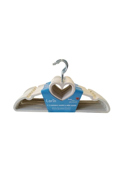 Lorin 15'li Kadife Kaydırmaz Elbise Askısı Krem - Resim 3