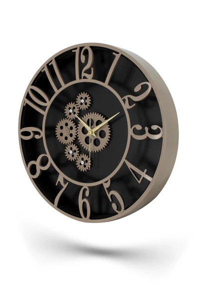 Çarklı Siyah Kasa Kumbeji Rakam Duvar Saati 34 cm - 3