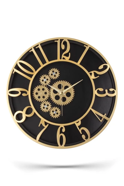 Çarklı Siyah Kasa Gold Rakam Duvar Saati 34 cm - 2