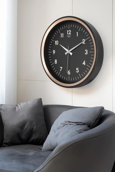 Siyah Kasa Bakır Çerçeve Duvar Saati 37 cm