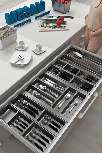 Mutfak Çekmece Içi Düzenleyici, Kaşıklık 104Cm X 48Cm Yanlar Ve Boydan 4Cm Kesilebilir, Antrasit ürün görseli