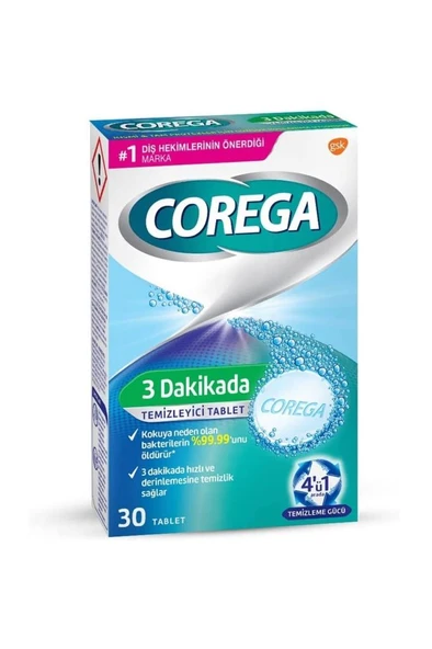 Corega 3 Dakikada Temizleyici 30 Tablet - 1 Paket - SKT:10/2027