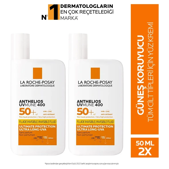 La Roche Posay Anthelios Uvmune Fluid SPF+50 Tüm Ciltler İçin Yüksek Korumalı Yüz Güneş Kremi x2