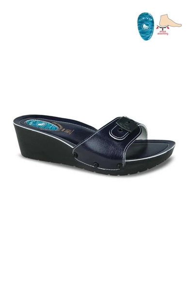Ceyo 9969-1 Dolgu Topuk Jelli Anatomik Taban Kadın Terlik Lacivert 36-40
