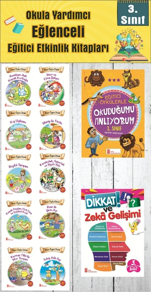 3. Sınıf Okula Yardımcı Eğitici Okuduğumu Anlıyorum - Dikkat ve Zeka Gelişimi - 10 lu Hikaye Seti ürün görseli 1