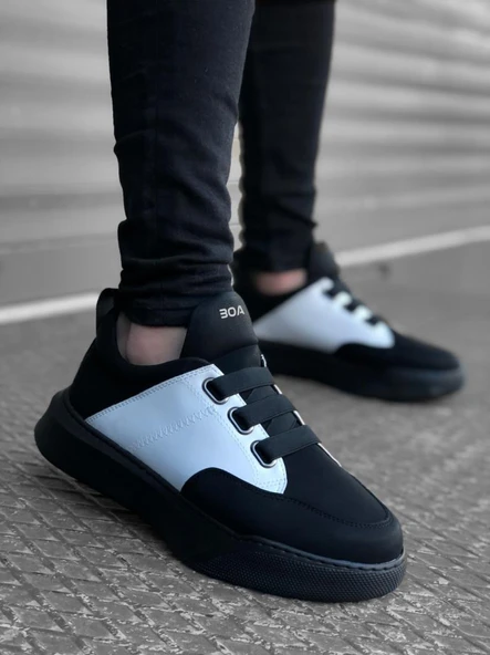 BA0160 Bantlı Erkek Yüksek Taban Siyah Beyaz Siyah Taban Spor Ayakkabı ürün görseli