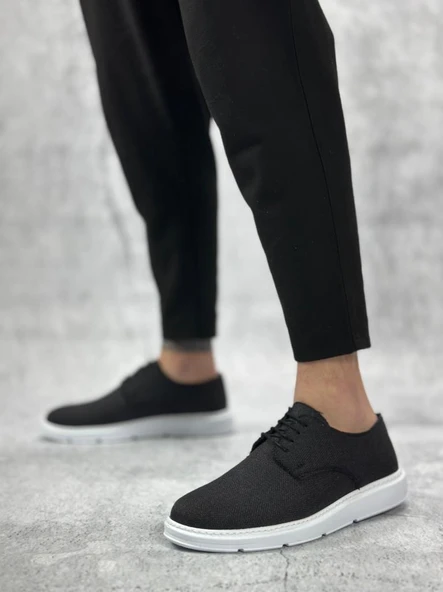 BA0003 Bağcıklı Klasik Spor Keten Siyah Beyaz Taban Casual Erkek Ayakkabı ürün görseli