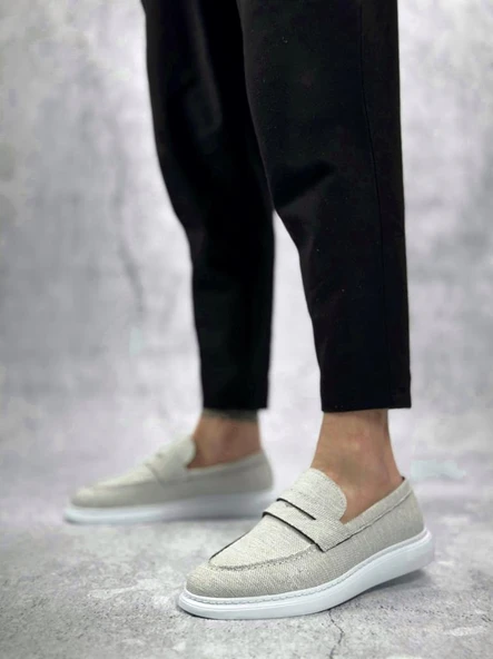 Bağcıksız Keten Gri Klasik Corcik Erkek Ayakkabı - Resim 3