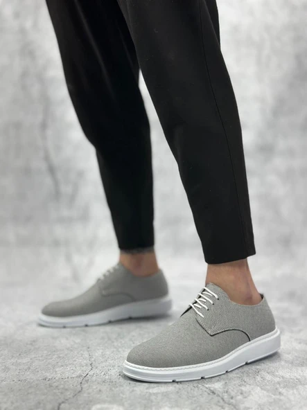 BA0003 Bağcıklı Klasik Spor Koyu Gri Renk Keten Yüksek Taban Casual Erkek Ayakkabı - Resim 3