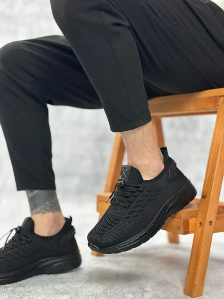 BA0356 Özel Örme Triko Tarz Rahat Fuspetli Siyah Spor Ayakkabı