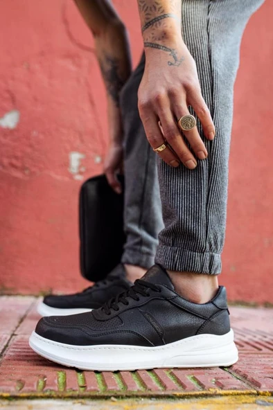 Günlük Ayakkabı 707 Siyah (Beyaz Taban) - Resim 3