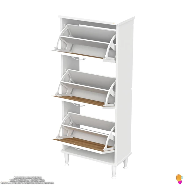 Modilayn VARBİ Kapı Önü 52 x 127 x 25, 5 cm lik 3 Düşer Kapak 6 Göz Raf Bölmeli Ayakkabılık - 7