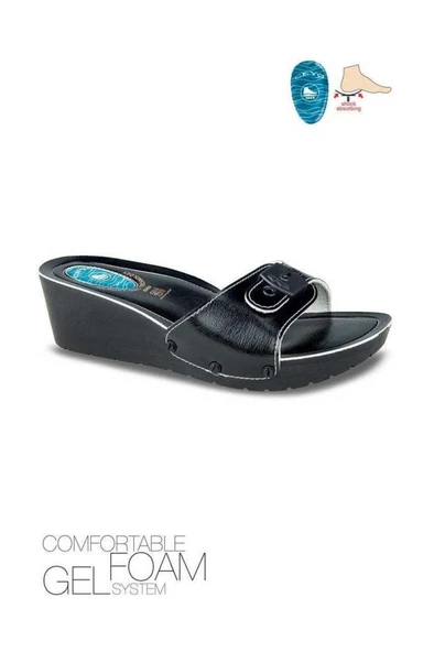 Ceyo 9969-1 Dolgu Topuk Jelli Anatomik Taban Kadın Terlik Siyah 36-40