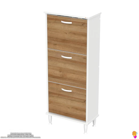 Modilayn VARBİ Kapı Önü 52 x 127 x 25, 5 cm lik 3 Düşer Kapak 6 Göz Raf Bölmeli Ayakkabılık - 6