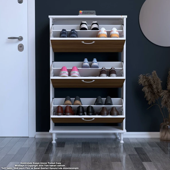 Modilayn VARBİ Antre Hol 52 x 119 x 25, 5 cm lik 3 Düşer Kapak 6 Göz Raf Bölmeli Ayakkabılık - 4
