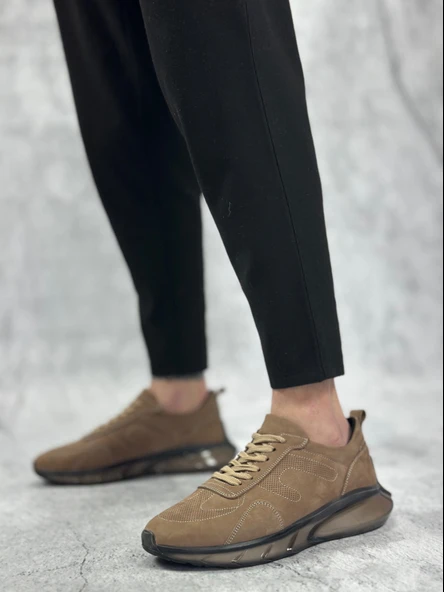 BA0324 İçi Dışı Hakiki Deri Rahat Taban Kahverengi Sneakers Casual Erkek Ayakkabı