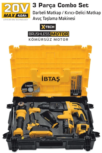 SGS5450 - 20 Volt 4 Amper Akülü Vidalama Matkap - Kırıcı Delici - Avuç Taşlama Combo Set 3 Parça - 4