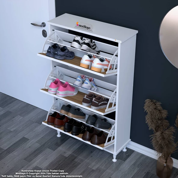 Modilayn VARBİ Antre Hol 52 x 119x 25, 5 cm’ lik 3 Düşer Kapak 6 Göz Raf Bölmeli Ayakkabılık - 2
