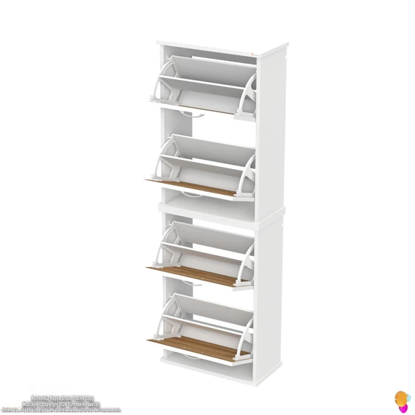 Modilayn UMAY' 2 Li Asma Antre Hol 52x156x26 cm’ lik 4 Düşer Kapak 8 Raf Bölmeli Ayakkabılık - 7