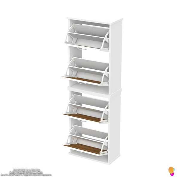 Modilayn UMAY' 2 Li Asma Antre Hol 52x156x 26 cm’ lik 4 Düşer Kapak 8 Raf Bölmeli Ayakkabılık - 7