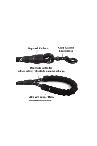 Orta ve Büyük Boy Köpekler İçin Kalın Gezdirme Tasma Kayışı Reflektörlü 130 Cm SYG-ReflektörTasma - 2