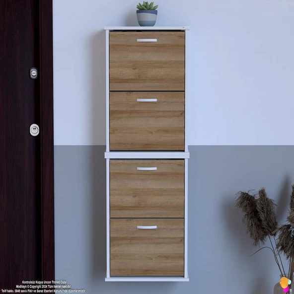 Modilayn UMAY' 2 Li Asma Antre Hol 52x156x26 cm’ lik 4 Düşer Kapak 8 Raf Bölmeli Ayakkabılık - 3