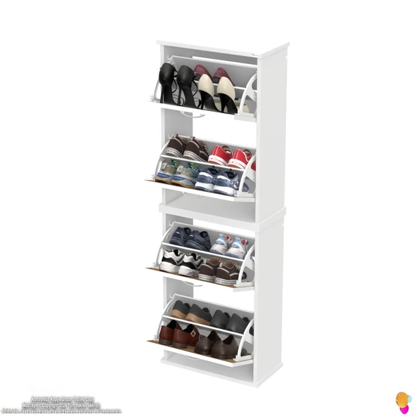 Modilayn UMAY' 2 Li Asma Antre Hol 52x156x26 cm’ lik 4 Düşer Kapak 8 Raf Bölmeli Ayakkabılık - 5