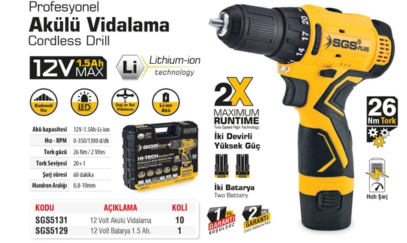 SGS5131 - 12 Volt Akülü Vidalama 1.5 Amper - 3