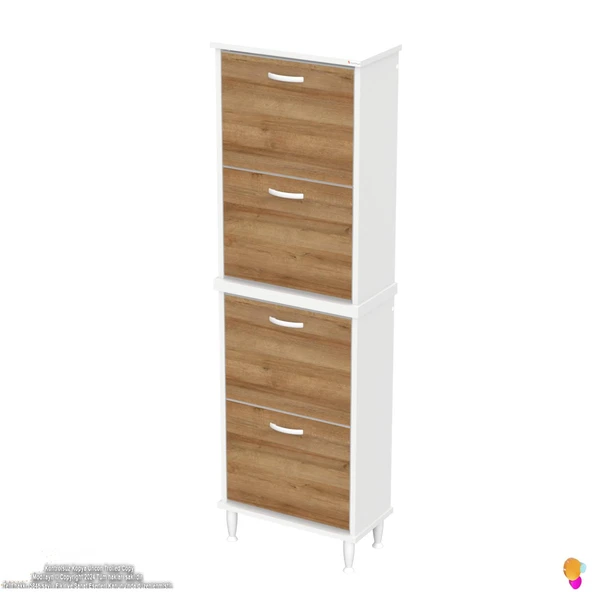 Modilayn UMAY' 2 Li Kapı Önü 52x168x26 cm’ lik 4 Düşer Kapak 8 Göz Bölmeli Ayakkabılık - 6