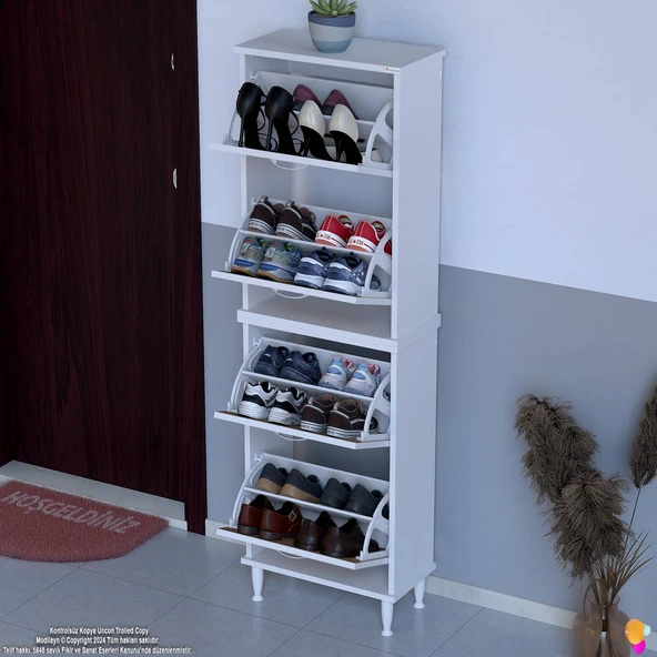 Modilayn UMAY' 2 Li Kapı Önü 52x168x26 cm’ lik 4 Düşer Kapak 8 Göz Bölmeli Ayakkabılık - 4