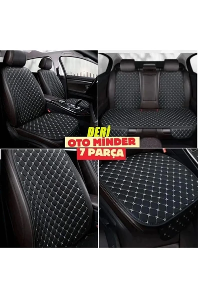 Mitsubishi Pajero Koltuk Deri Minderi 7 Parça Ön Ve Arka Oturak Sırt Dayama Minder siyah-beyaz