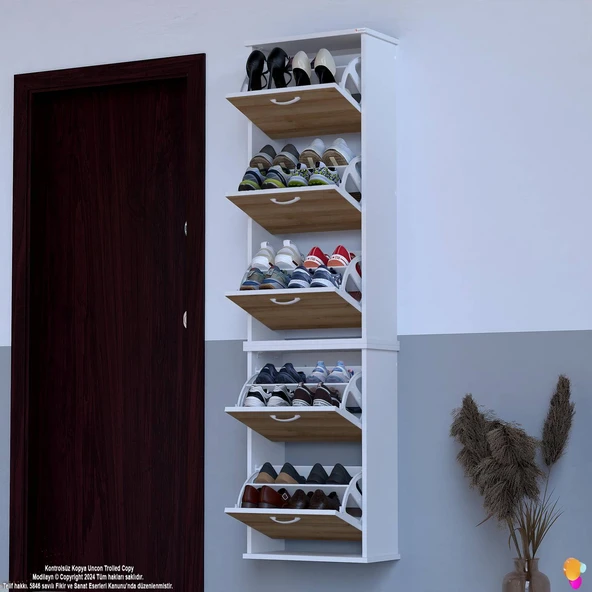 Modilayn VARBİ UMAY' 2 Li Asma Kapı Önü 52 x193x26 cm’ lik 5 Düşer Kapak 10 Göz Bölmeli Ayakkabılık - 4
