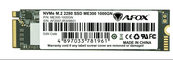 AFOX SSD 1000GB M.2 2280 NVME PCI-E 2515-1816MB/S 3D TLC ME300-1000GN
