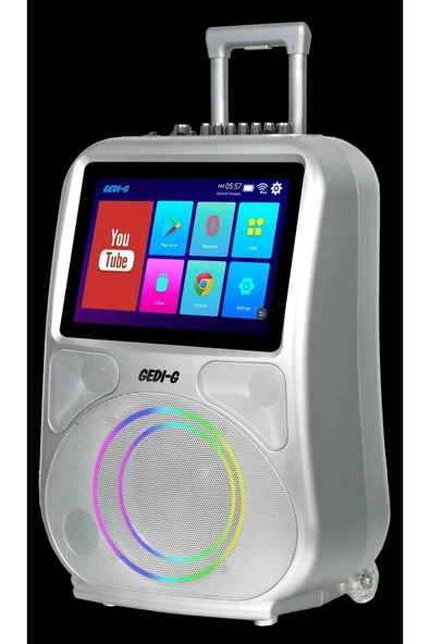 Android Dokunmatik Ekranlı Çift Mikrofon Karaoke Bluetooth Hoparlör Speaker Kumandalı RGB Işık GEDIG - 5
